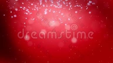 美丽的3d雪花在空气中缓慢的运动，在夜晚的红色<strong>背景</strong>。 用作圣诞、<strong>新年贺卡</strong>